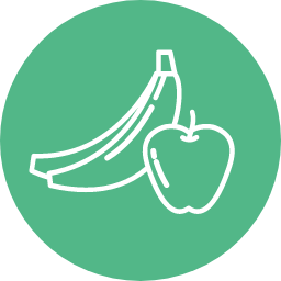 stylized graphic of two bananas and an apple